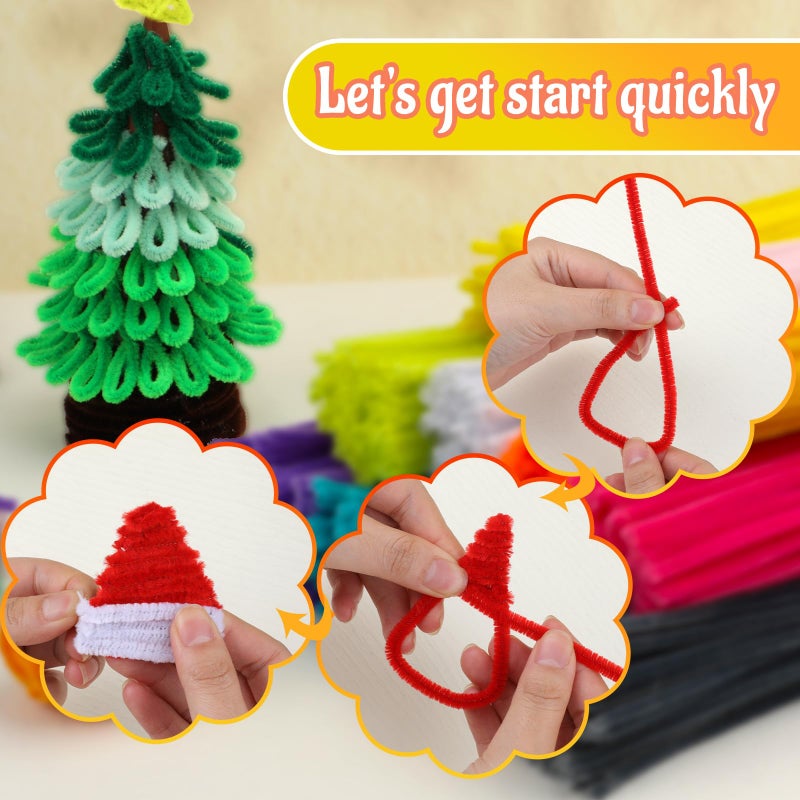 Mnuizu 200pcs Pipe Cleaners,Pipe Cleaners Chenille Stems for Craft, Fuzzy Sticks Christmas Craft Supplies for DIY Art & Creative Crafts Decorations(Lemon Yellow) - Image 5